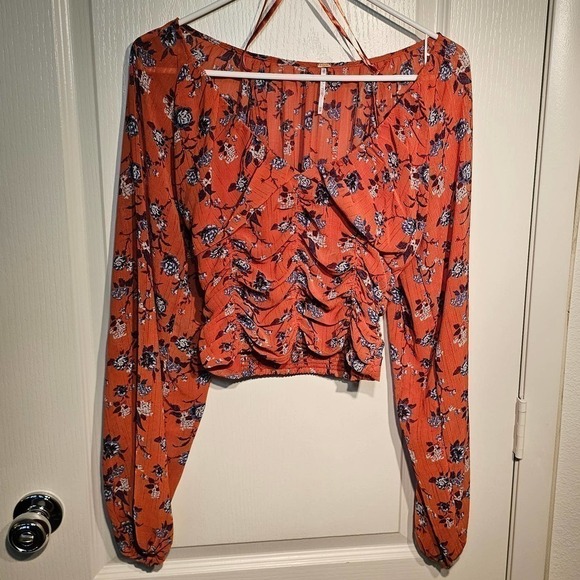 Free People Rose floral print blouse orange size xs - Picture 5 of 11